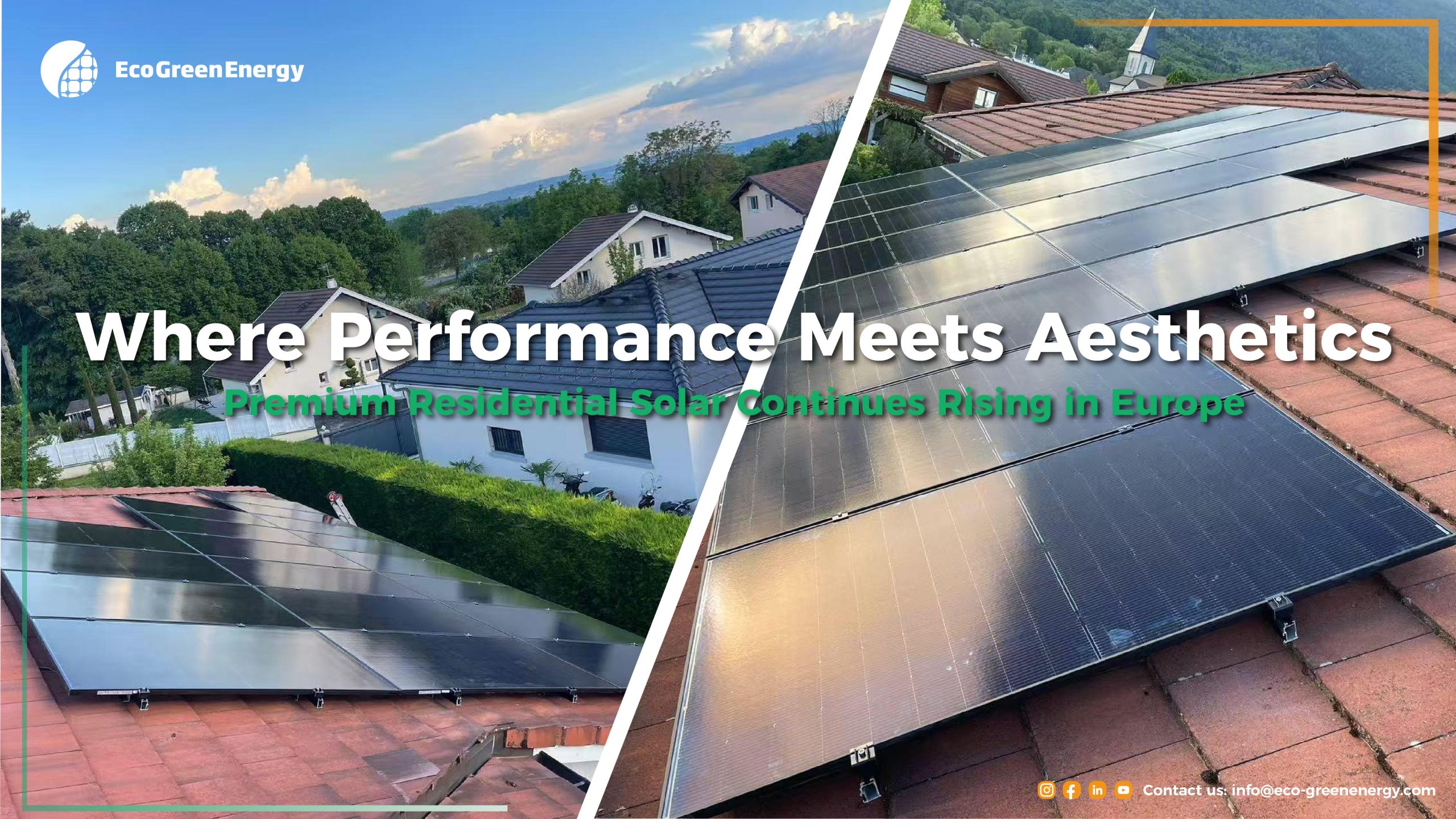 Sleek black solar modules in residential rooftop solar